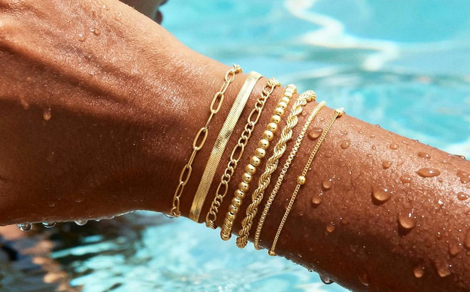 14K Real Gold Plated Beaded Bracelets Set