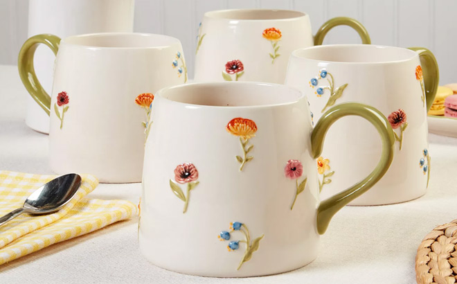 4 Piece Floral Mug Set