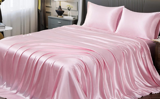 4 Piece Full Satin Sheet Set