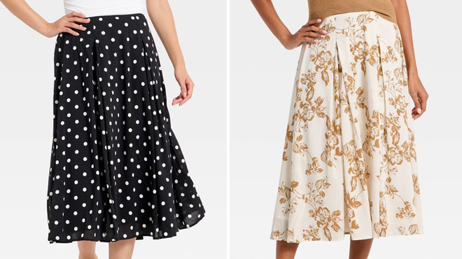 A New Day Womens Pull On Pleated Voile Full Midi Skirt A New Day Womens Pull On Pleated Voile Full Midi Skirt