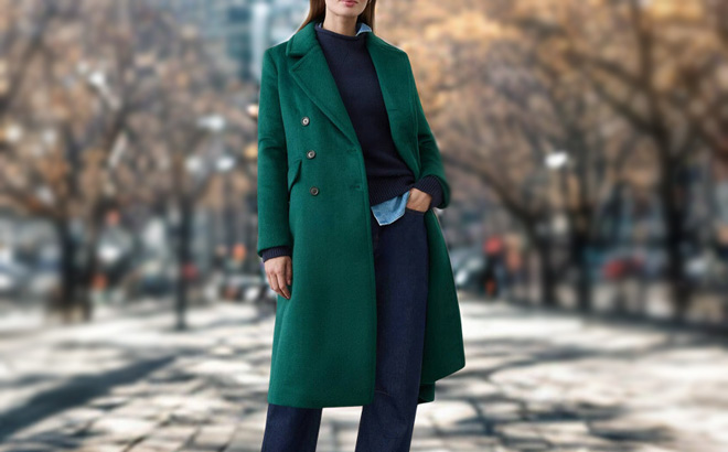 A Person Wearing Banana Republic Timeless Topcoat in Sapphire Green