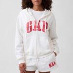 A Person Wearing GAP Factory Relaxed Gap Logo Zip Hoodie