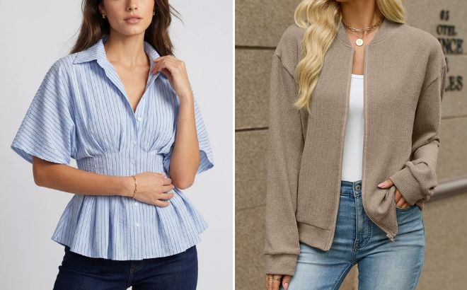 Anna Kaci Womens Peplum Blouse and Attraco Womens Zip Up Sweatshirt Jacket Anna Kaci Womens Peplum Blouse and Attraco Womens Zip Up Sweatshirt Jacket