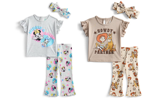 Baby Girls Graphic Top and Leggings with Bow Headband Sets Baby Girls Graphic Top and Leggings with Bow Headband Sets