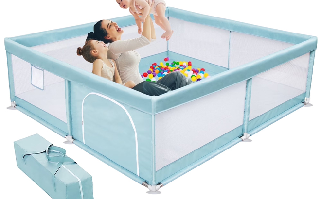 Babyeap Baby Playpen Large Play Yard Fence for Toddlers in Blue