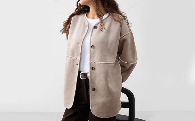 Banana Republic Womens Reversible Suede Sherpa Jacket