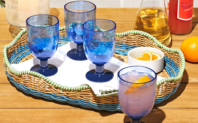 Beautiful by Drew Barrymore 4 Piece 16 Ounce Acrylic Goblet Wine Colorblock Set Beautiful by Drew Barrymore 4 Piece 16 Ounce Acrylic Goblet Wine Colorblock Set