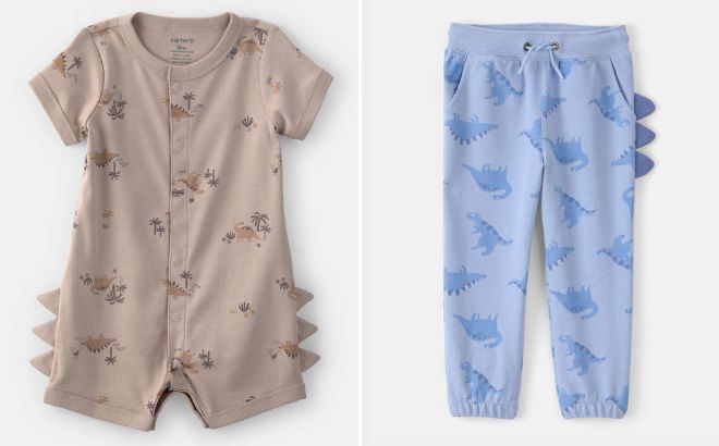 Carters Baby Boy Dinosaur Short Sleeve Romper and Toddler Boy Dinosaur French Terry Joggers
