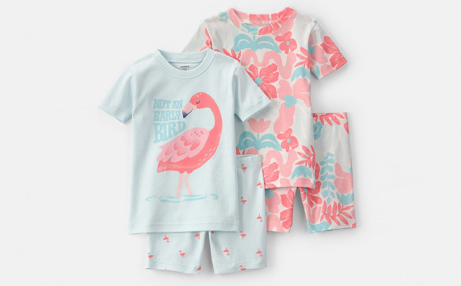 Carters Toddler Girls Short Sleeve 4 Piece Pajama Set Carters Toddler Girls Short Sleeve 4 Piece Pajama Set