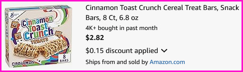 Cinnamon Toast Crunch Bars Checkout Screen