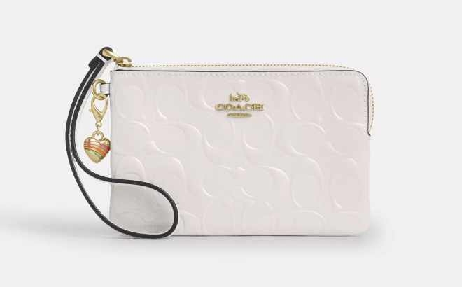 Coach Outlet Corner Zip Wristlet In Signature Leather With Heart Charm