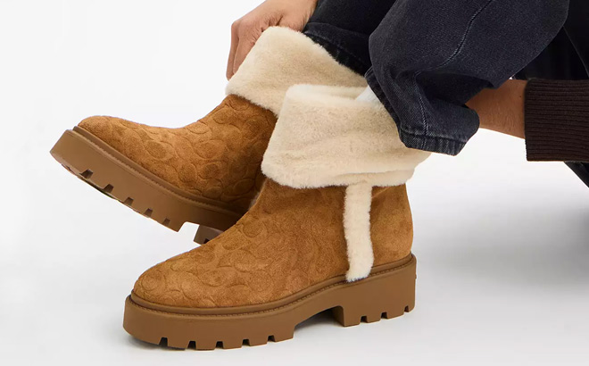 Coach Womens Chunky Sherpa Bootie In Signature Suede Coach Womens Chunky Sherpa Bootie In Signature Suede