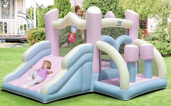 Costway Macron Pastel Bounce House with Slide