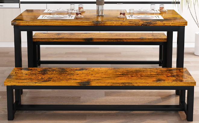 Dining Room Table Set with 2 Benches