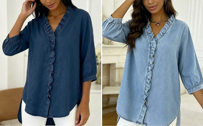 EadianDree Womens Denim Blouse EadianDree Womens Denim Blouse