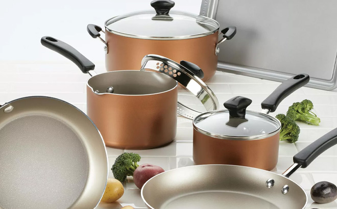 Farberware Cookstart 15 Piece DiamondMax Nonstick Cookware Set in Copper Color