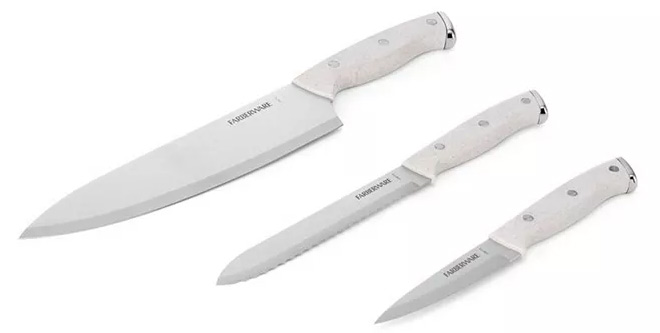 Farberware Triple Rivet 3 Piece Chef Knife Set on White Background