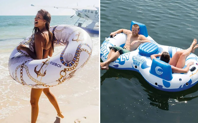 Funboy Nautical Tube Inflatable Water Float and Connelly Chilax Duo 2 Person Lounge Float