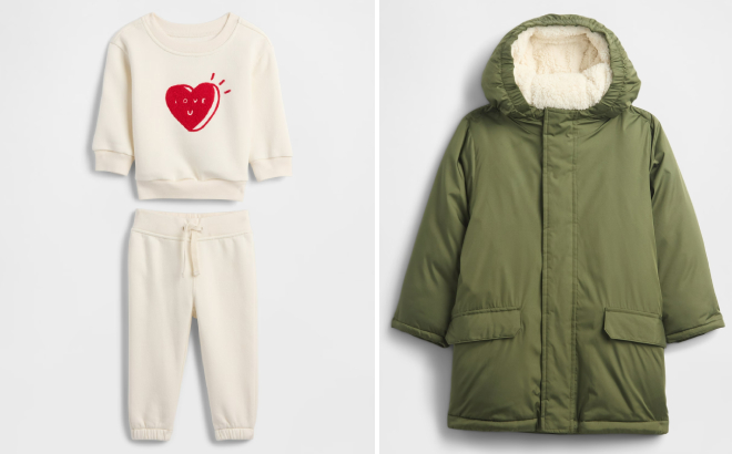 GAP Factory Baby CloudLight Two Piece Sweat Set and ColdControl Parka