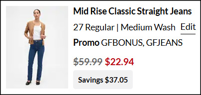 GAP Factory Mid Rise Classic Straight Jeans Checkout