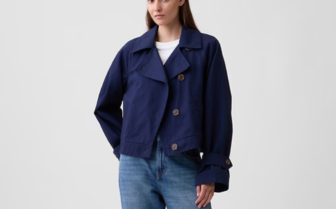 GAP Factory Relaxed Cropped Trench Coat Navy