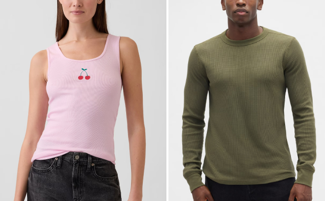 GAP Factory Ribbed Tank Top and Waffle Knit Crewneck T Shirt