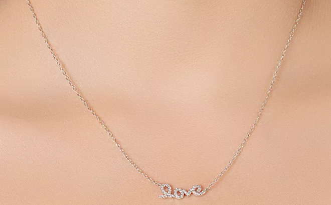 Gianni Bernini Cubic Zirconia Love Necklace and Stud Earrings Set Gianni Bernini Cubic Zirconia Love Necklace and Stud Earrings Set