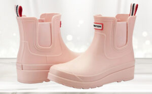 Hunter Womens Tabitha Chelsea Waterproof Rain Boots on the Table