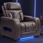 Ivy Bronx Contemporary Premium Leather Dual Motor Power Recliner in Dark Brown Color