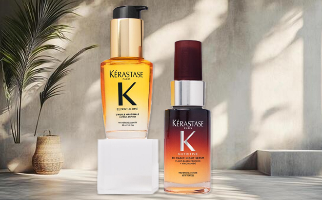 Kerastase Travel Size Iconic Day Night Serum Duo on a Product Stand