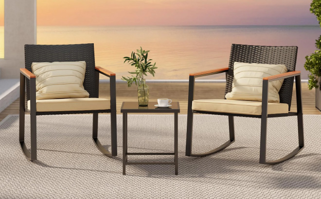Lofka Patio Rocking Chairs Set with Glass Lofka Patio Rocking Chairs Set with Glass