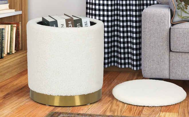 Mercer41 Teddy Fleece Round Ottoman With Storage Mercer41 Teddy Fleece Round Ottoman With Storage