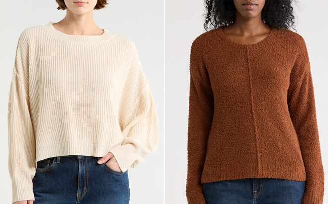 Models Wearing Beige and Brown Sweaters