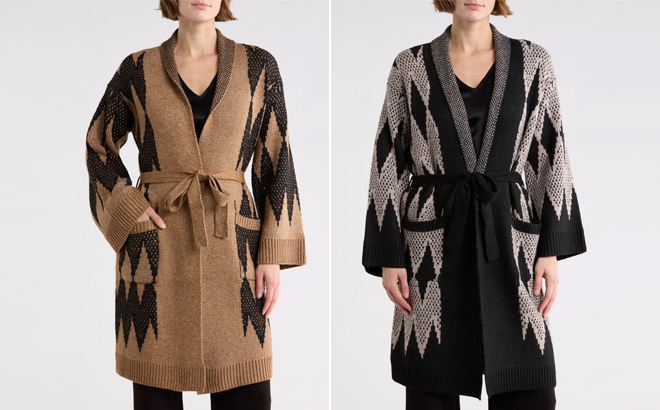 Models Wearing T Tahari Long Sleeve Pattern Sweater