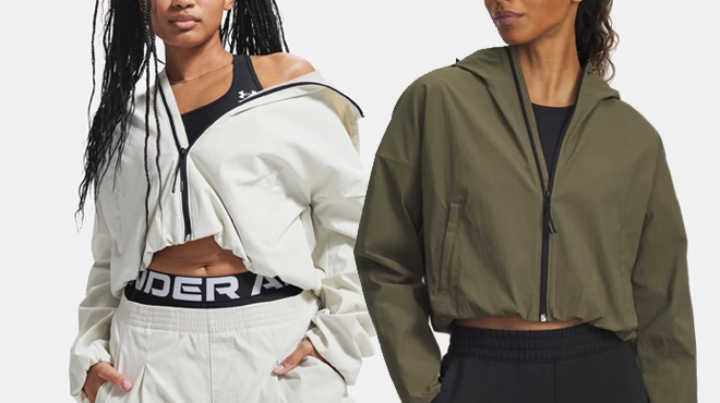 Models Wearing Under Armour Woven Ripstop Womens Jacket