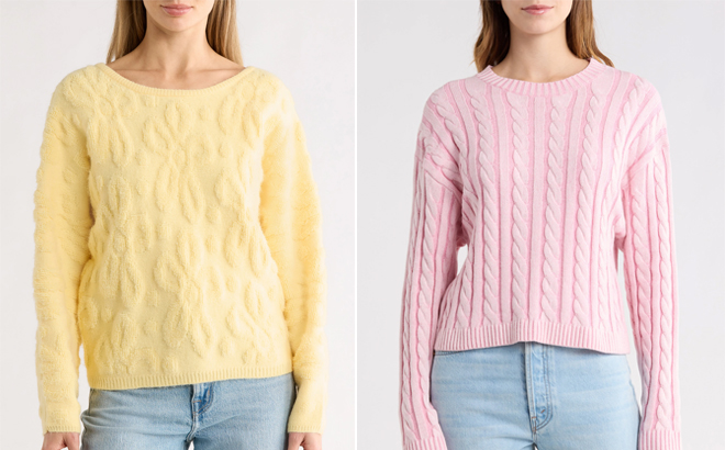 Models Wearing Yellow and Pink Sweaters