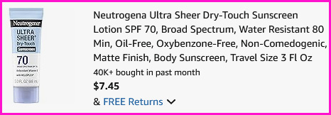 Neutrogena SPF 70 Sunscreen Checkout Screen