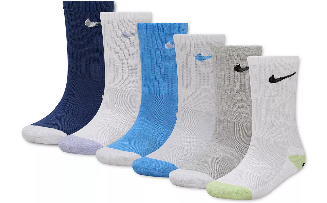 Nike Kids Smiley Dri Fit Crew Socks 6 Pack Nike Kids Smiley Dri Fit Crew Socks 6 Pack