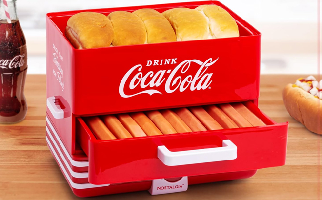 Nostalgia Extra Large Diner Style Coca Cola Hot Dog Steamer and Bun Warmer