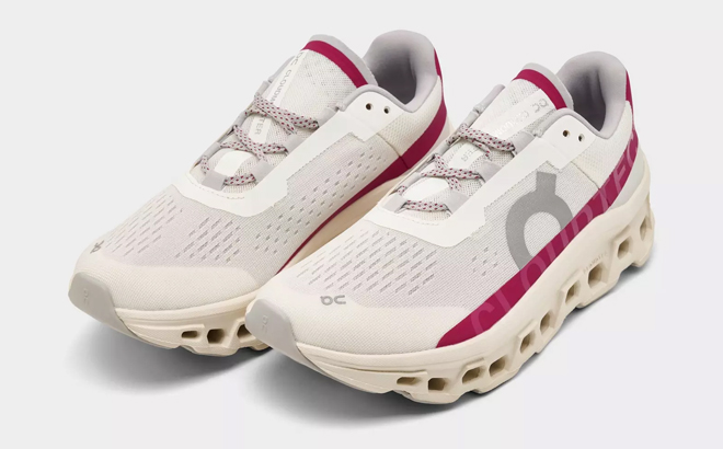 On Cloudmonster Running Shoes in Ivory Grenadine