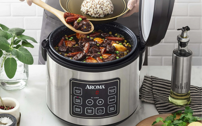 Person Using Aroma Rice Cooker Person Using Aroma Rice Cooker