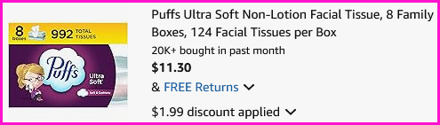Puffs Non Lotion Facial Tissues Checkout SCreen