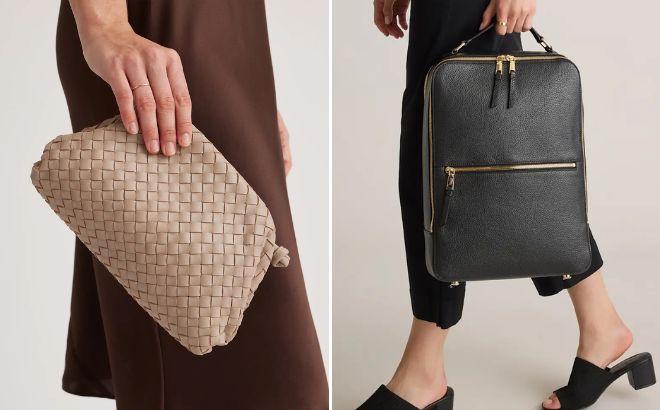 Quince Italian Leather Handwoven Pouch Crossbody Clutch and Laptop Backpack Quince Italian Leather Handwoven Pouch Crossbody Clutch and Laptop Backpack
