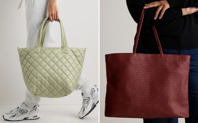 Quince Transit Quilted Carry All Tote and Italian Leather Handwoven Tote Quince Transit Quilted Carry All Tote and Italian Leather Handwoven Tote