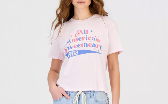 Rebellious One Juniors American Sweetheart Graphic Print T Shirt Rebellious One Juniors American Sweetheart Graphic Print T Shirt
