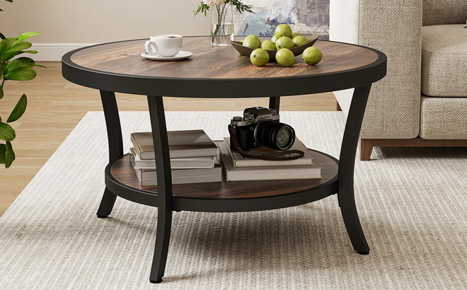 Rustic Industrial Round Coffee Table