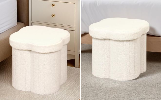 Small Boucle Storage Ottoman