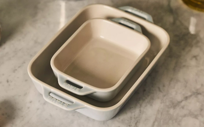 Staub Ceramic 2 Piece Rectangular Baking Dish Set in Baby Blue