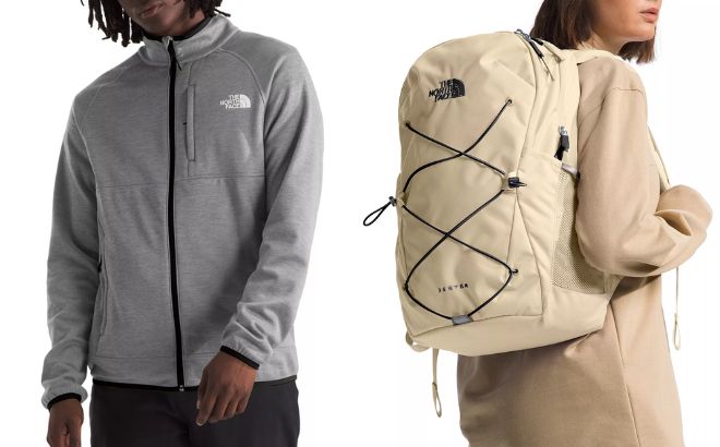 The North Face Mens Canyonlands Full Zip Fleece Jacket and Womens Jester Backpack