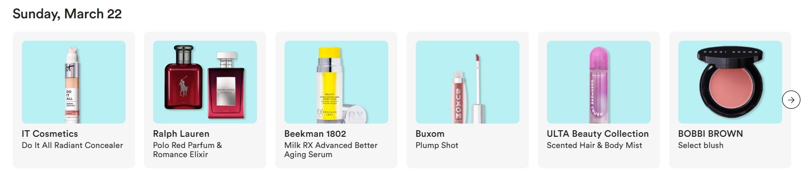 ULTA 21 Days of Beauty March 22nd Schedule Screenshot